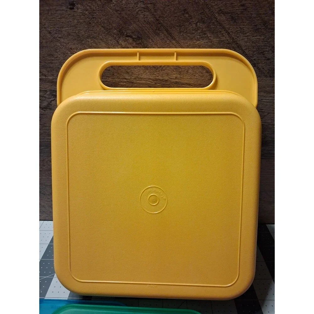 Vintage Yellow Tupperware Stencil Case With Stencils
